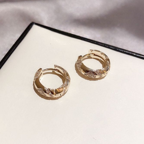 Jewelry - NEW YELLOW GOLD PLATED DIAMOND AZTEC HUGGIE HOOPS